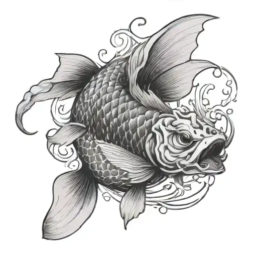A Koi Carp Transforming Into A Dragon