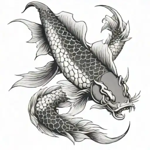 A Koi Carp Transforming Into A Dragon