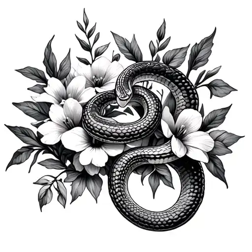 Python Snake Intertwined In Edgy Flowers For Collarbones
