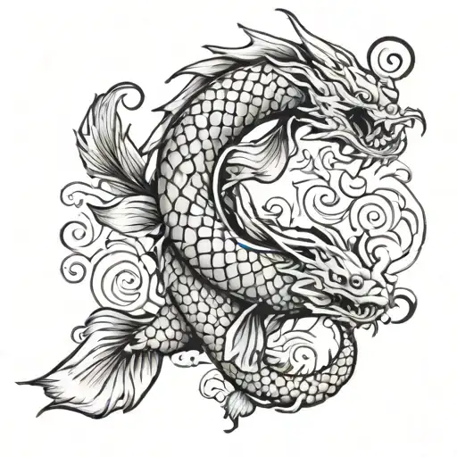 A Dragon Transforming Into Koi Carp