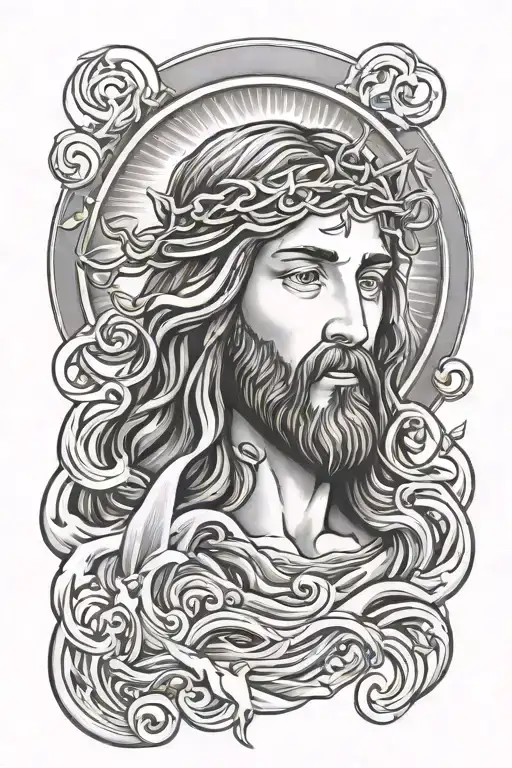 Jesus Holding Waves And Fire