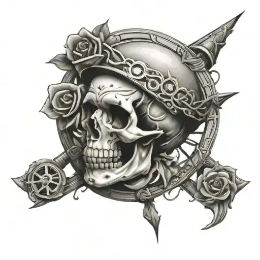 Skull Rose And Ship Wheel