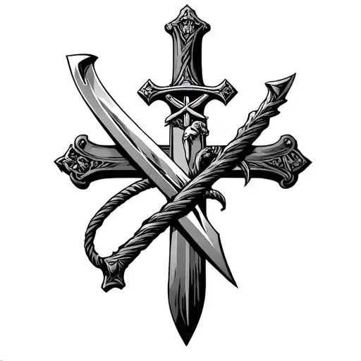 Double Bladed Sword Intertwined With The Cross Of Jesus