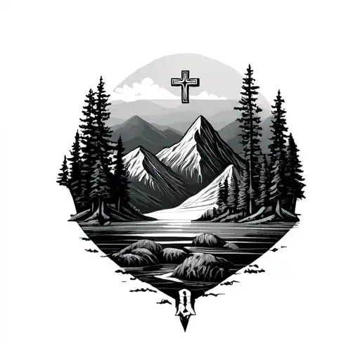 Nature And Mountains And Cross