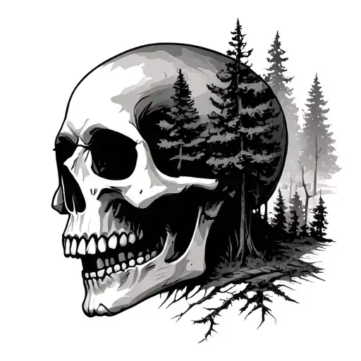 Skull With Forest Scene With A Hidden