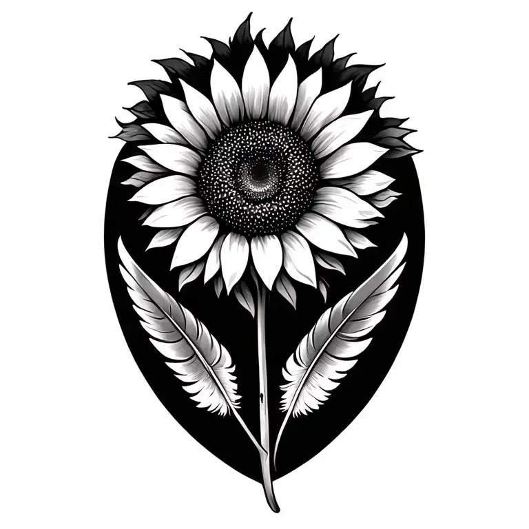 Sunflower And Two Angel Feathers