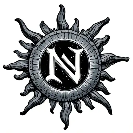 Sun Like Ancient Seal With Letter N Hidden