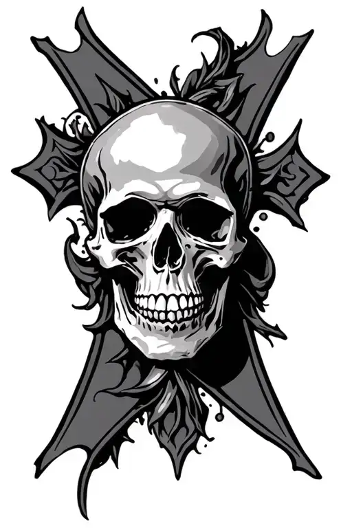 Cross With Skull Symmetrical