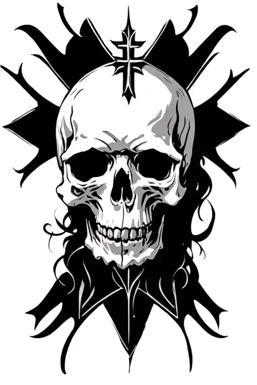 Cross With Skull Symmetrical