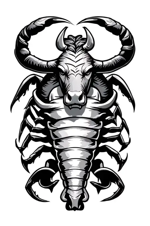 Signs Of The Bull And Scorpion In A Tattoo In The Shape Of A Banner Going Around In The Viking Style