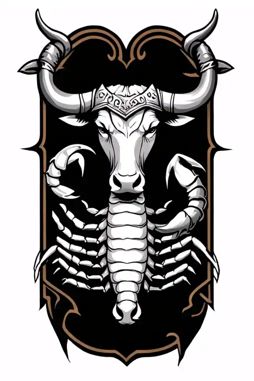 Signs Of The Bull And Scorpion Side By Side In A Banner Tattoo Going Around The Viking Style