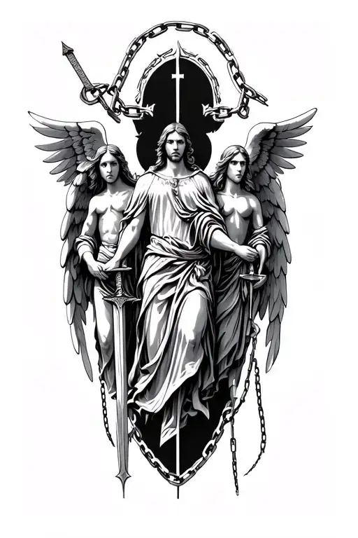 7 Archangels Holding Chains And Sword
