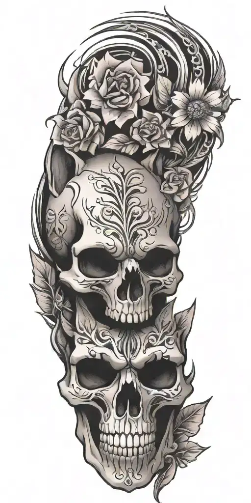 Skull Pink Wolf Tribal Flowers