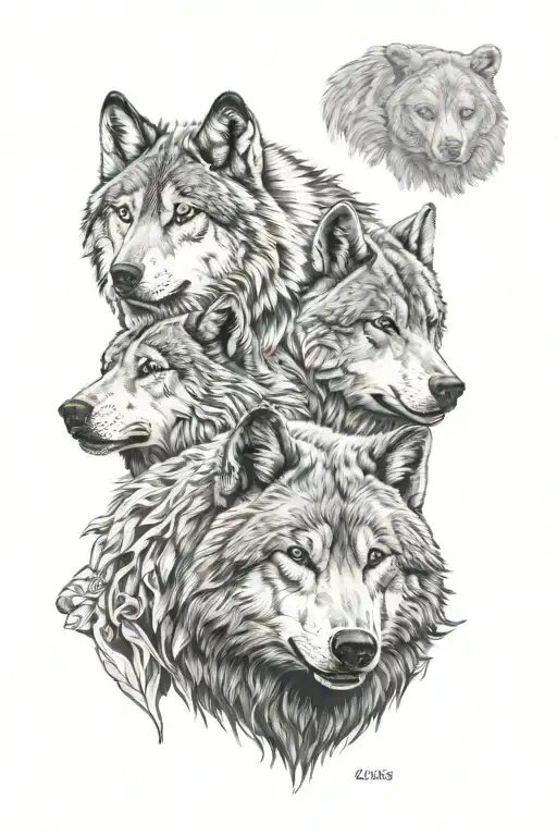 A Realistic Portrait Of A Wolf And Bear In A Black-grey Style