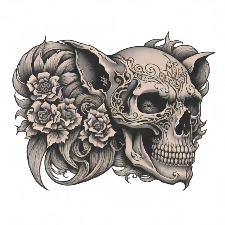 Skull Pink Wolf Tribal Flowers
