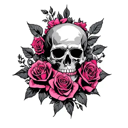 Skull And Roses Intertwined Pink