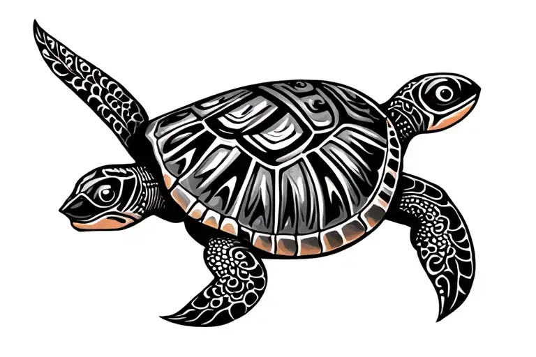 Filipino Tribal With Turtle Swimming