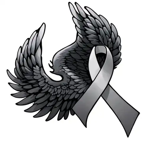 Angle Wings And Cancer Ribbon