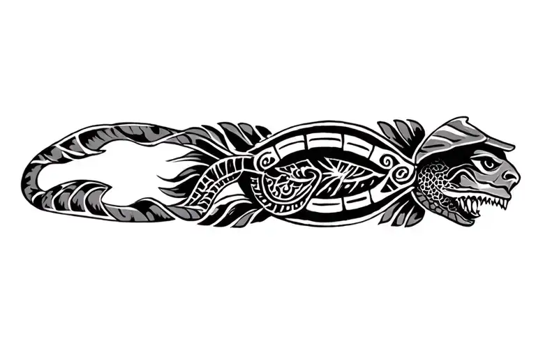 Polynesian Band Tattoo With Turtle Surrounded