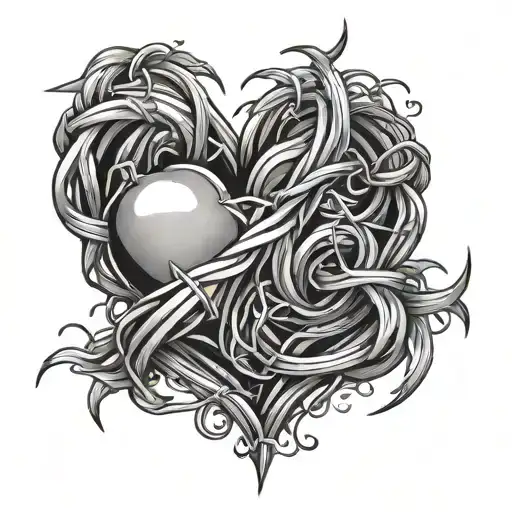 Barbwire Outlined Heart With Ocean Wave Inside