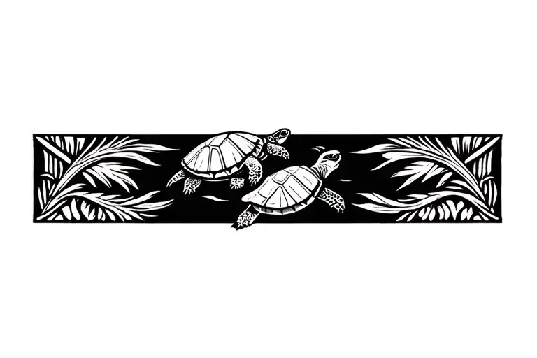 Polynesian Band Tattoo With Turtle Swimming