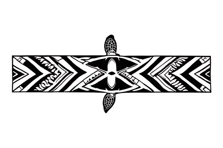 Polynesian Band Tattoo With Turtle Swimming