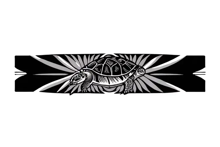 Polynesian Band Tattoo With Turtle Swimming