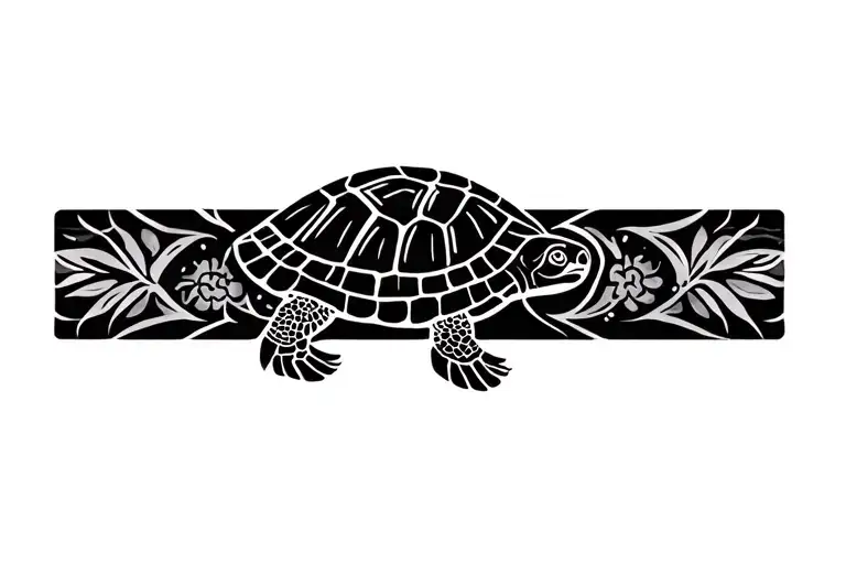 Polynesian Band Tattoo With Turtle Swimming