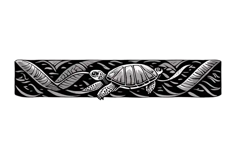 Polynesian Band Tattoo With Turtle Swimming