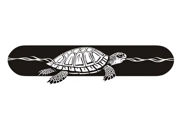 Polynesian Band Tattoo With Turtle Swimming