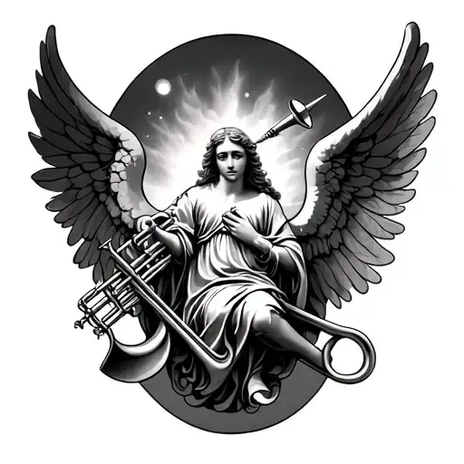 7 Trumpets With Angel Tattoo Design