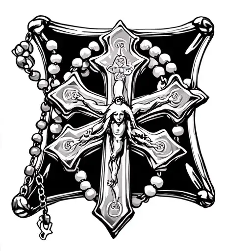 Rosary Beads Intertwined With Cross