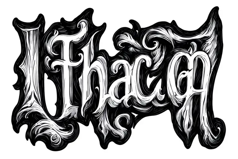 The Word Ithaca In Etch Style