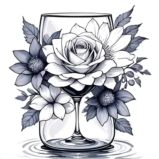 Hour Glass With Rose And Water Lily And Violet Flower