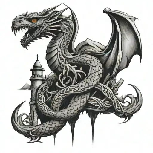 Mountain Dragon Lighthouse Celtic Knotwork Intertwined