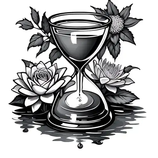 Hour Glass With Rose And Water Lily And Violet Flower