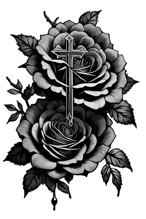Cross And Rose Intertwined