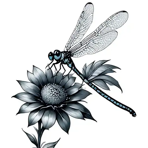 Dragonfly Perched On A Flower With Feather