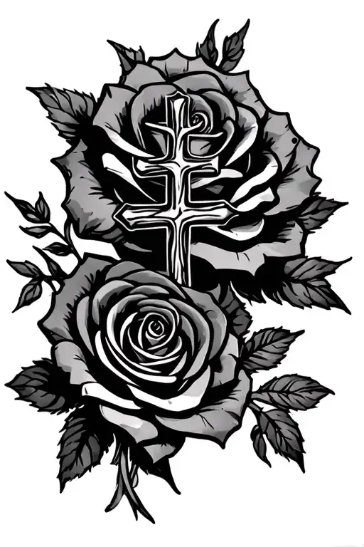 Cross And Rose Intertwined