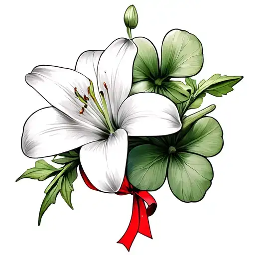 Spider Lily Mistletoe With Red Ribbon Four Leaf Clover