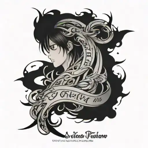 An Anime-inspired Tattoo Featuring A Philosophical Quote In Bulgarian Script