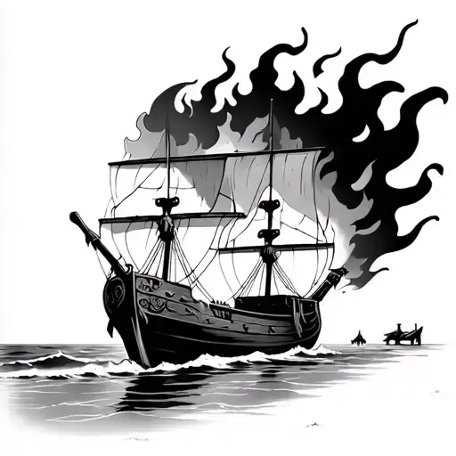 Viking Ship Parked On The Beach On Fire