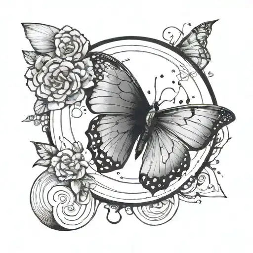 Minimalist Tatoo For The Human's Back With A Butterfly And The Levels Of The Moon