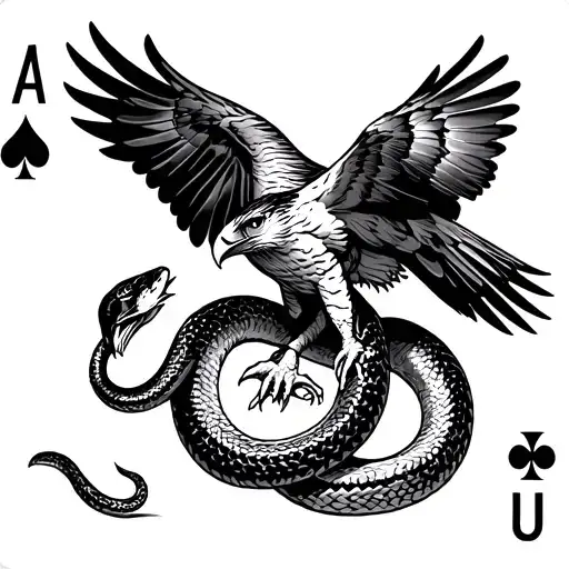 Hawk Fighting With A Snake Within A Ace Of Spades
