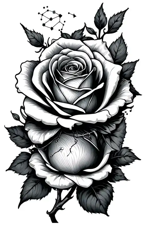 A Rose Intertwined With A Sagittarius Constellation