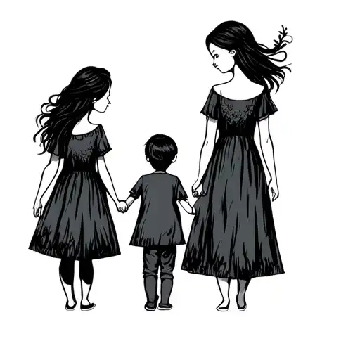 Two Daughters And Son Holding Hands