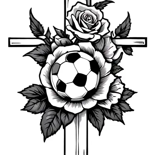 Cross With A Rose And Soccer Ball