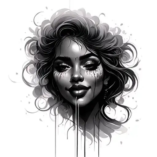 Beauty Face Half Smile Half Tears Flowing Black Woman