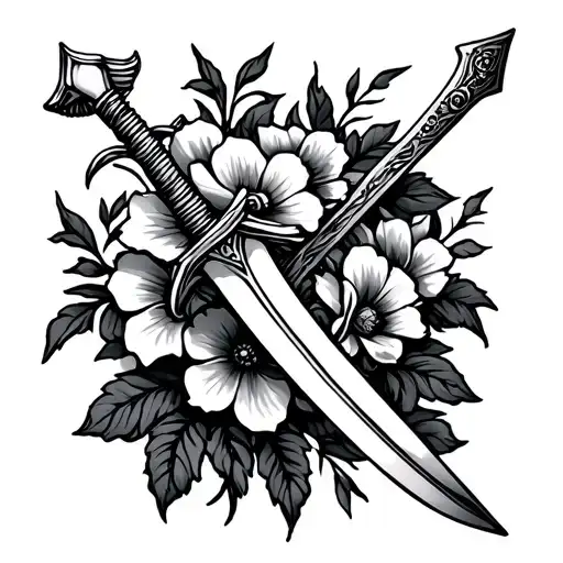 Sword With Flowers Intertwined Within