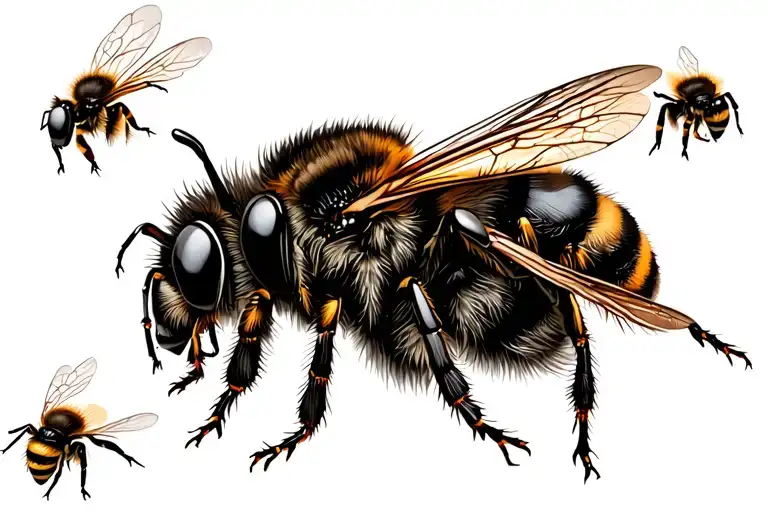 Queen Bee With 3 Little Bees Flying